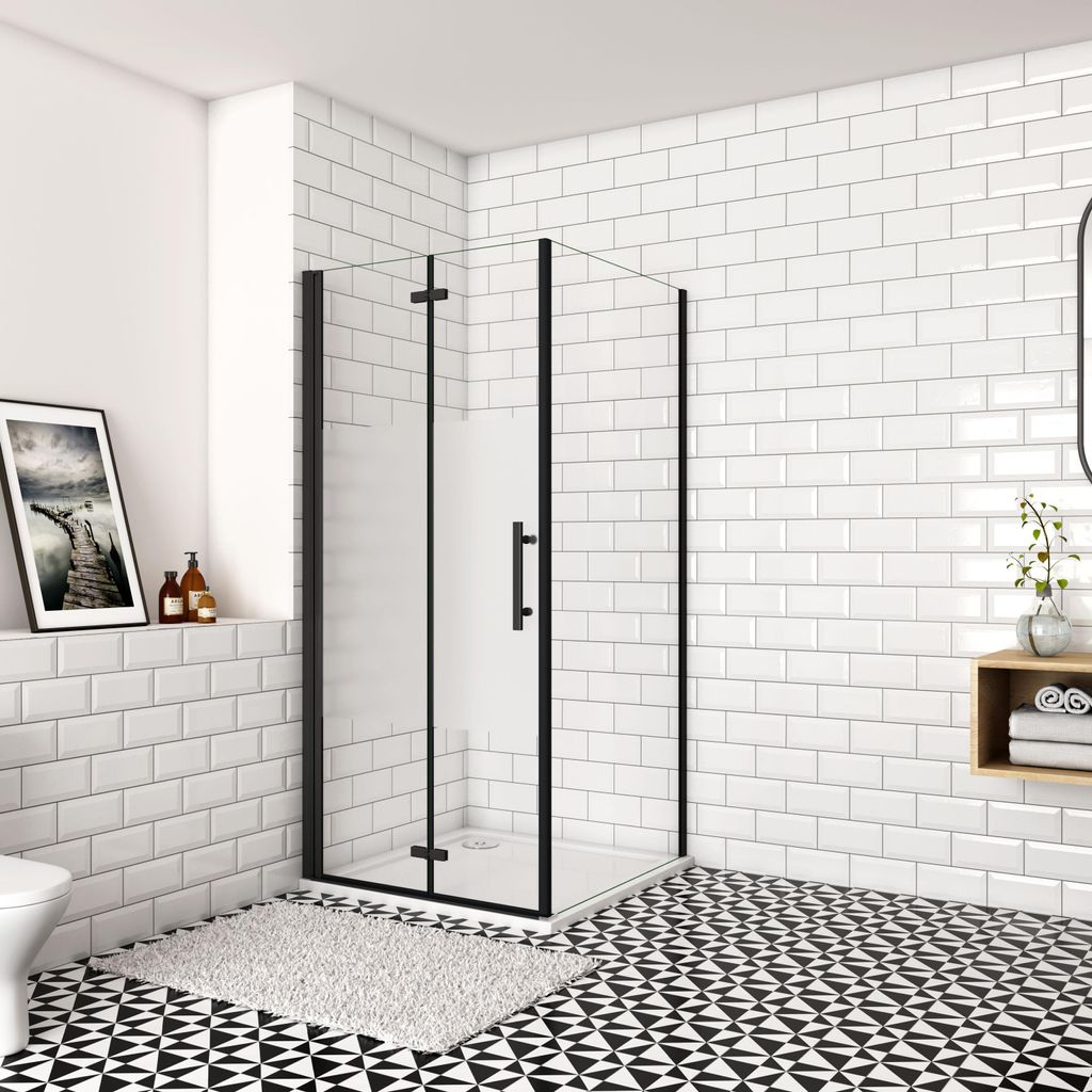 Duschparadies Eckeinstieg Tür x Seitenwand 110x70cm Höhe 195cm Schwarz Teilsatiniert Falttür Eckdusche Duschkabinen Mit 50cm Stabilisator