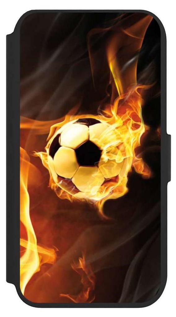 NIVOCASE Klapphülle für Apple iPhone SE (2022) Handyhülle aus Kunst Leder NIVOflip schwarz Ball Feuer Fußball
