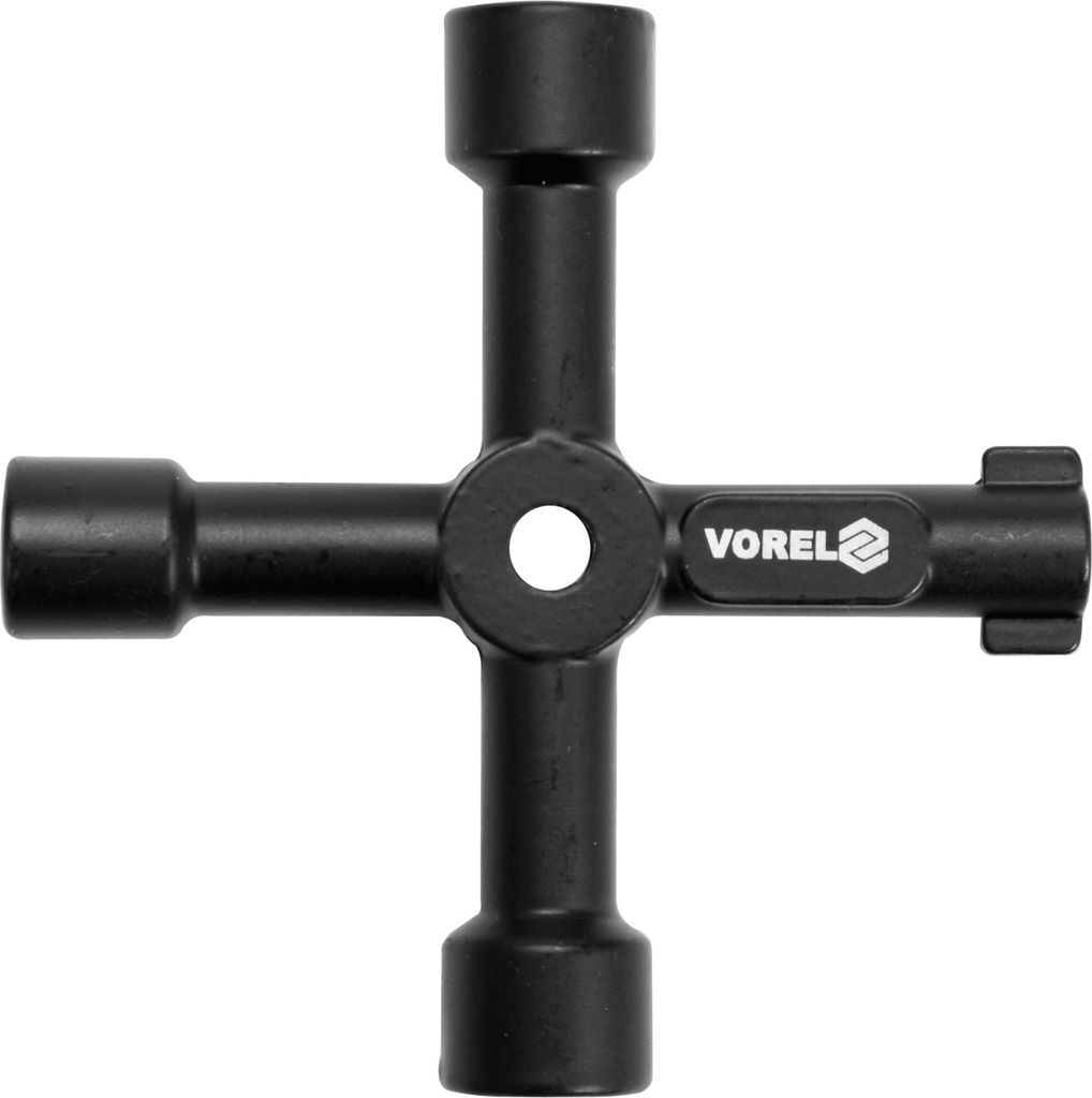 A black cross-shaped wrench with multiple sockets.