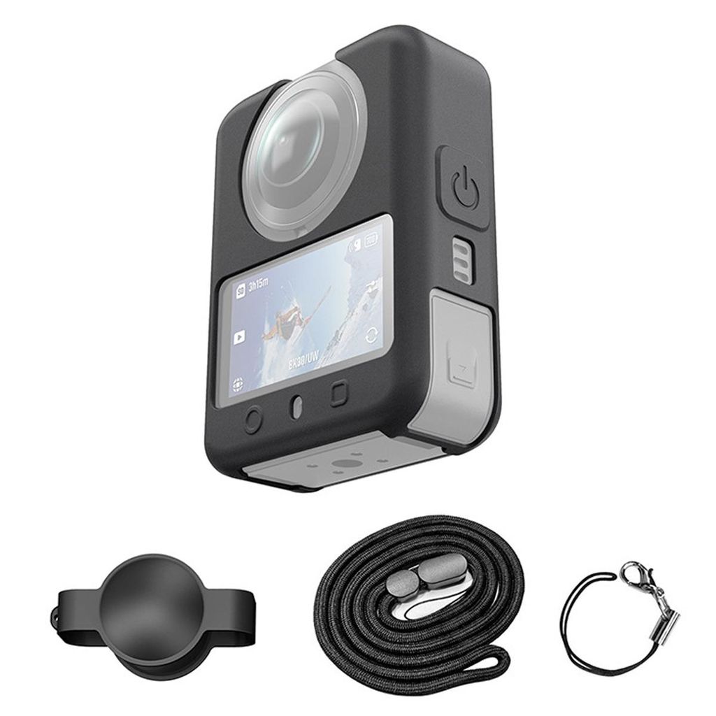 Schutzhülle aus Silikon kompatibel mit DJI Osmo Action 360 – Kamera Cover mit Linsenschutz, Umhängeband & Anti-Verlust-Seil