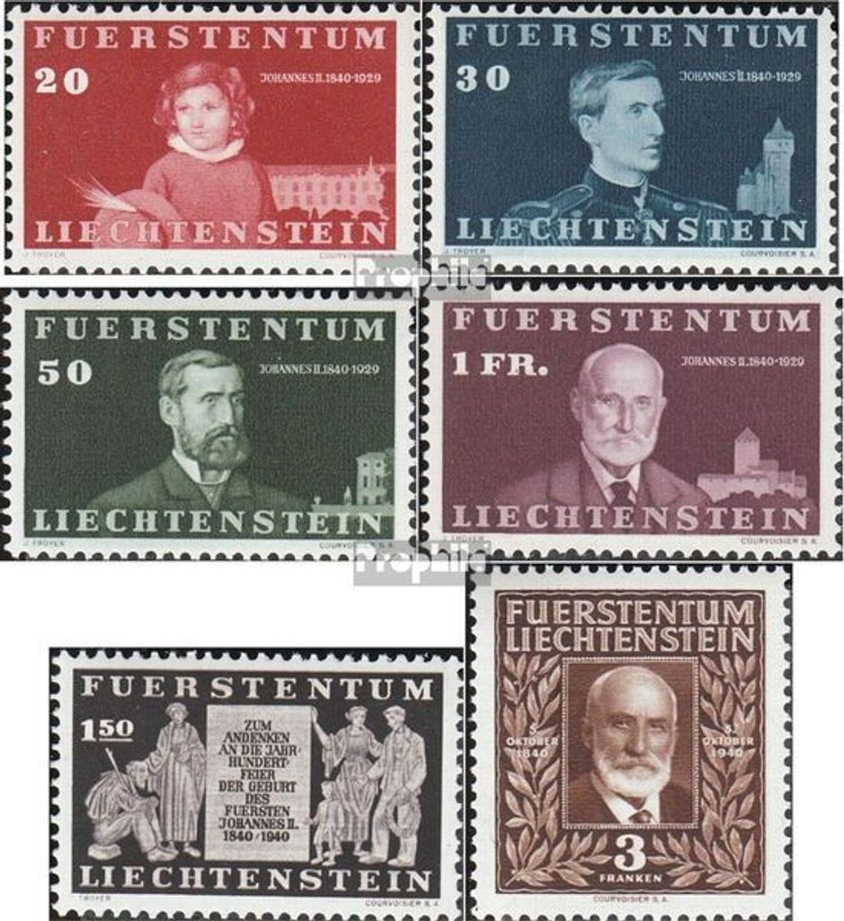 Briefmarken Liechtenstein 1940 Mi 186-191 (kompl.Ausg.) mit Falz Geburtstag des Fürsten
