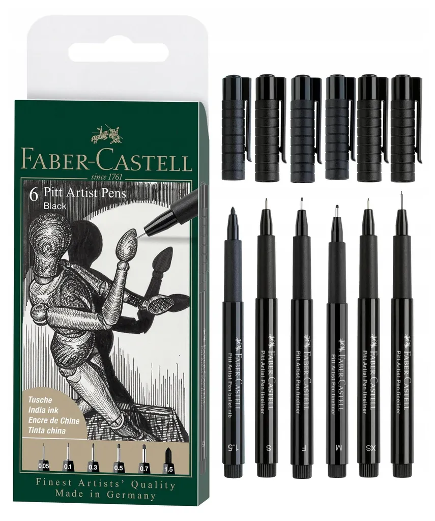 Set 6 Pitt Artist Pen Faber-Castell 167154 Nero - Ideale Bullet Journal