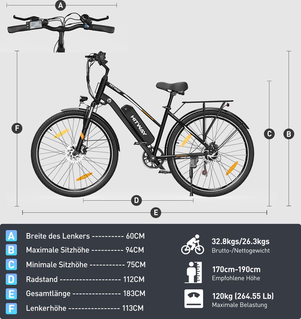 HITWAY E-Bike 28 Zoll Elektrofahrrad, Pedelec 36V/12Ah 432 Produktbild 8