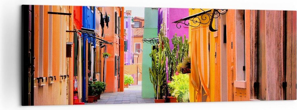 Bild auf Leinwand - Leinwandbild - Sommer Straße Haus - 160x50cm - Wand Bild - Wanddeko - Leinwanddruck - Bilder - Kunstdruck - Wanddekoration - L...