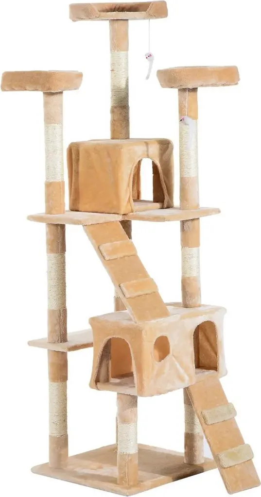 Arbre à chats géant multi-niveaux en bois avec plateformes de repos