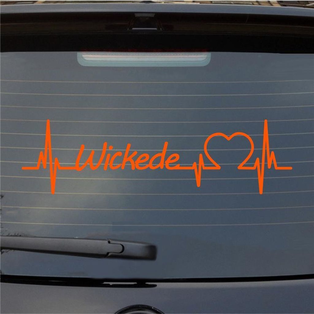 Heckscheibenaufkleber Wickede Herzschlag Puls Gemeinde Liebe 55x15 cm Orange Auto Aufkleber Sticker