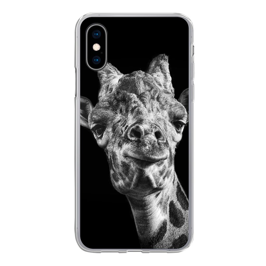 MuchoWow Handyhülle Schutzhülle Hülle für iPhone X Giraffe - Tier - Schwarz - Weiß Silikon Softcase Handy Hülle - Handyhülle