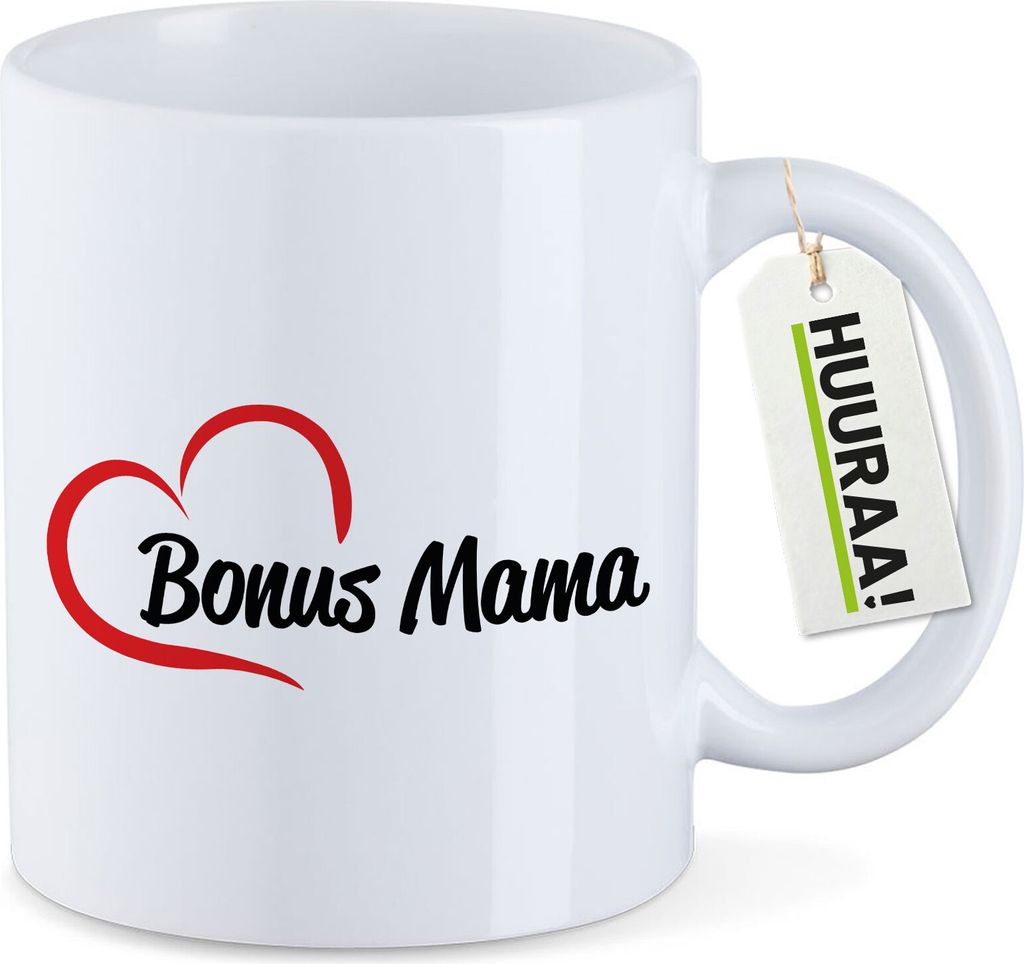 Huuraa Kaffeetasse Bonus Mama Herz 330ml Weiß Keramik Kaffeebecher Geschenkidee