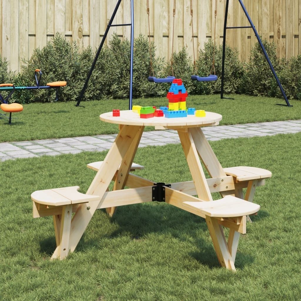 "im Angebot" Gartentisch - Picknicktisch für 4 Kinder - für Garten - mit Schirmloch Rund Massivholz Tanne - Gartentische CC17769