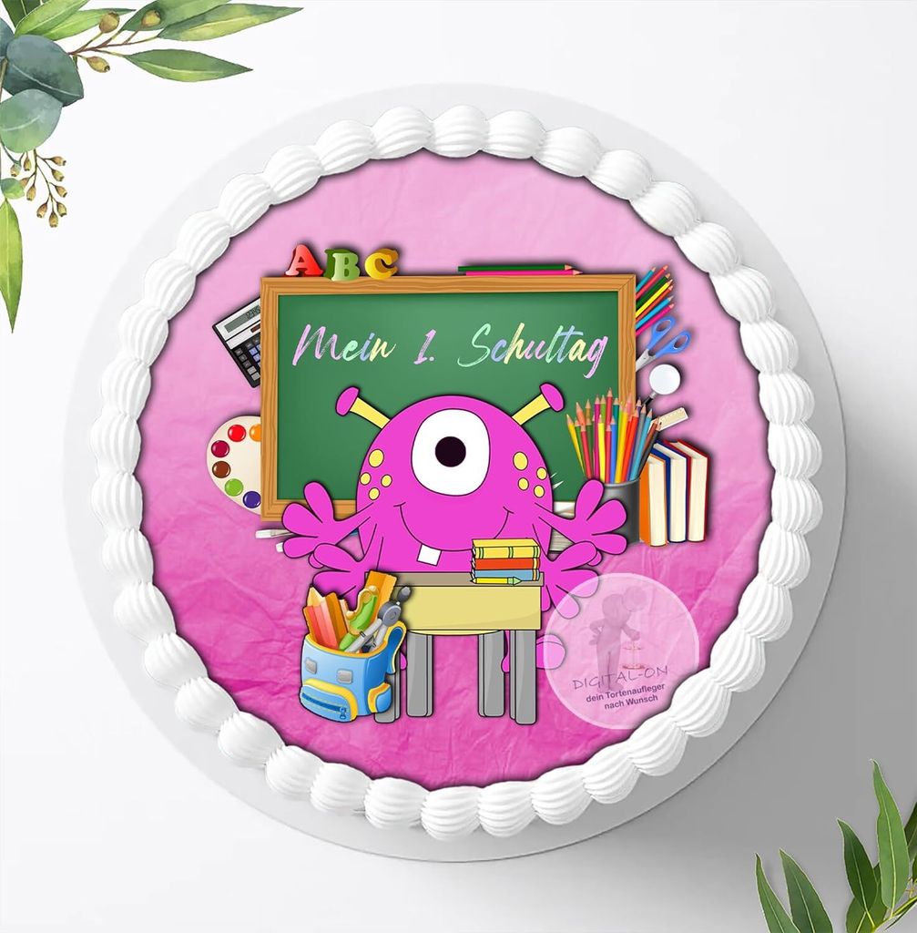 Für die Geburtstags Torte ein Tortenaufleger, Zuckerbild mit dem Motiv: Schulanfang, Essbares Foto für Torten, Fondant, Ø 20cm, 0086c