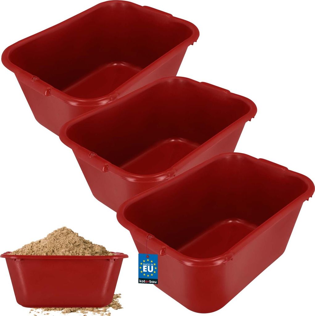 KOTARBAU 3er Set Mörtelkübel eckig 55 L Rot Kunststoff Mörtelwanne Mörtelkasten Speißkübel Baukübel Baueimer Mörteleimer Speisfass eckig ...