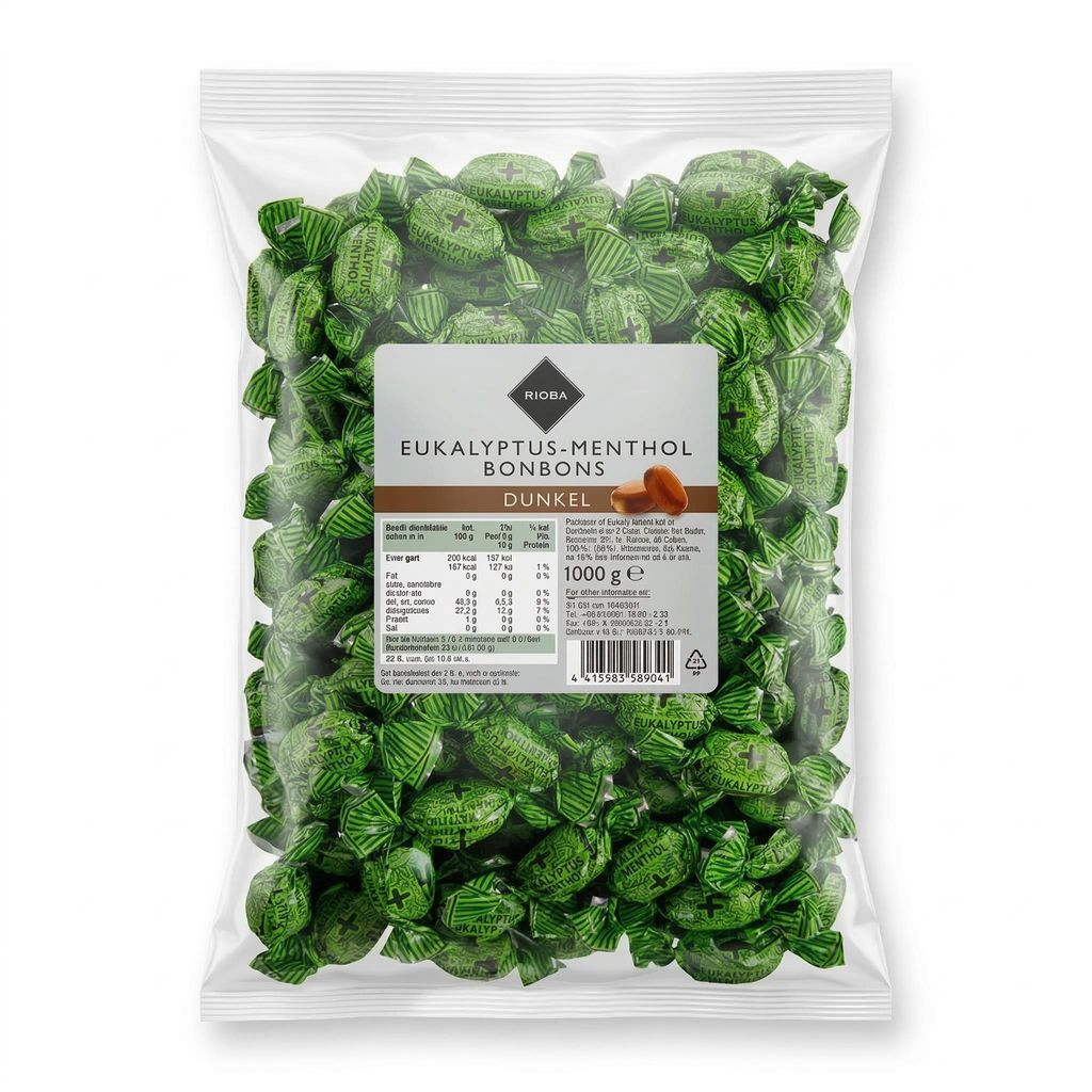 Rioba Eukalyptus Menthol Bonbons Dunkel 1kg – Hustenbonbons
