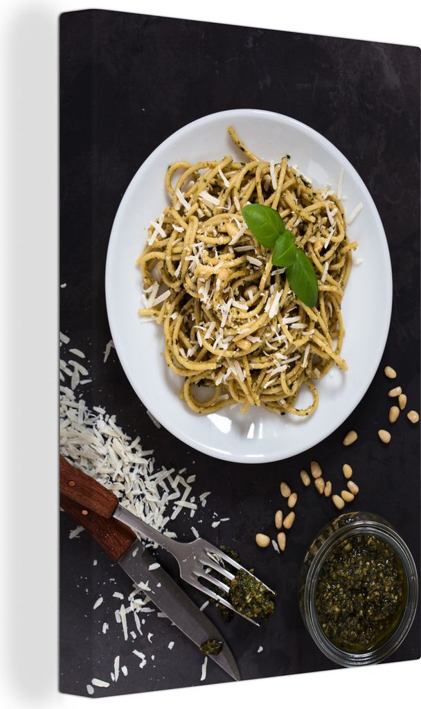 OneMillionCanvasses - Leinwandbilder - 90x140 cm, Italienische Nudeln mit Pesto und Käse, Wandbilder Kunstdruck Wanddekoration - Wandschmucke - ...