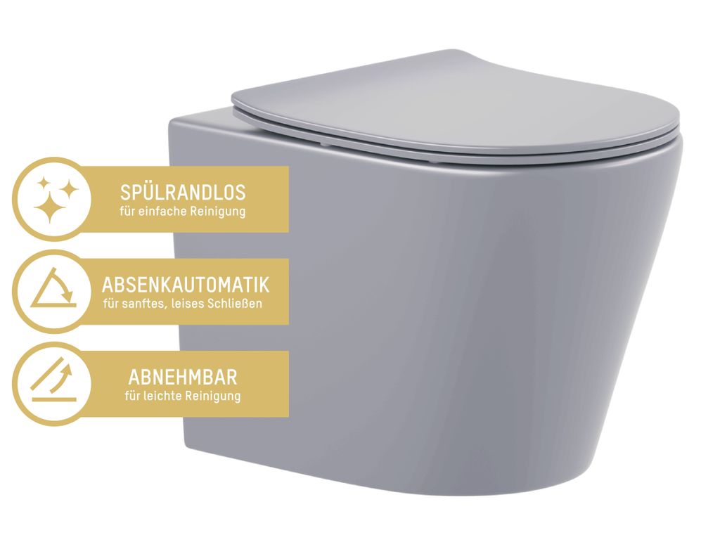 Wand-WC Set Nakia Tiefspüler ohne Spülrand kurz hellgrau Produktbild 