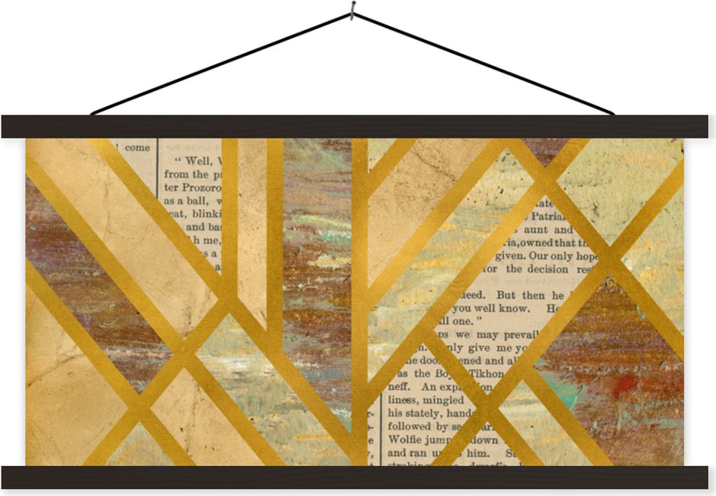 MuchoWow Textilposter Gold - Marmor - Vintage 90x45 cm mit schwarzem Rahmen - Klemmleisten