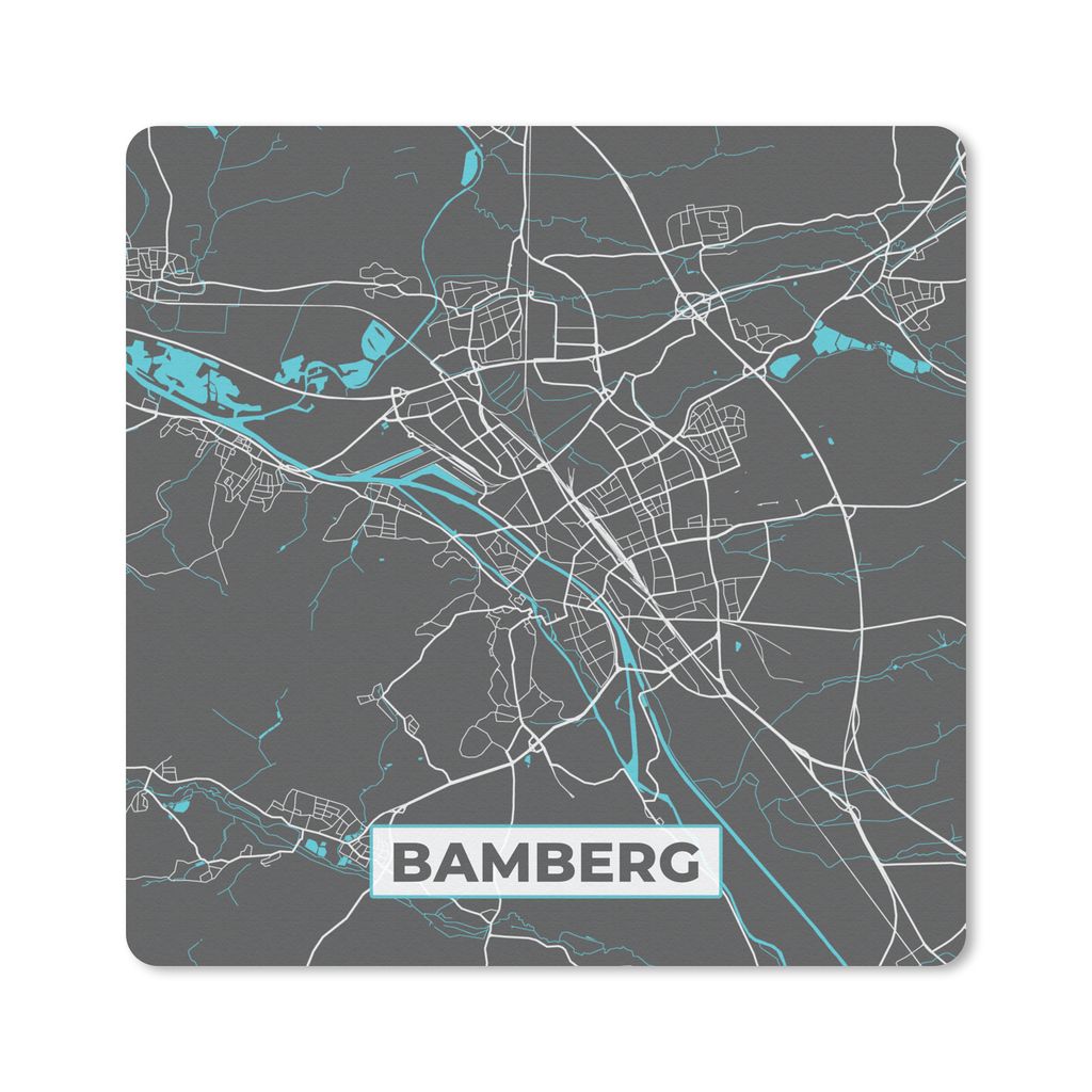 MuchoWow Mauspad Mousepad Stadtplan - Deutschland - Blau - Bamberg - Karte 20x20 cm - Mousepads - Maus Mat - Pad - Mausunterlage - Desk Mat - Bur...