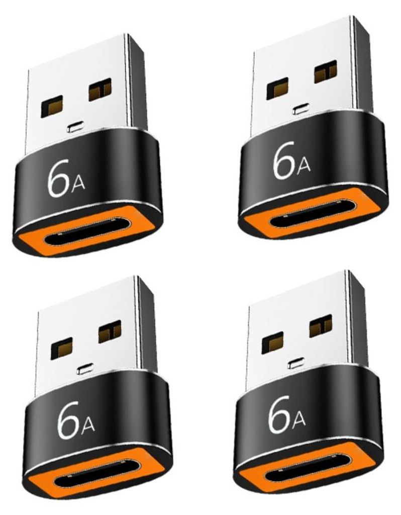 INF USB-C auf USB-A Adapter 4er Set Schwarz Aluminium PD 6A Produktbild 