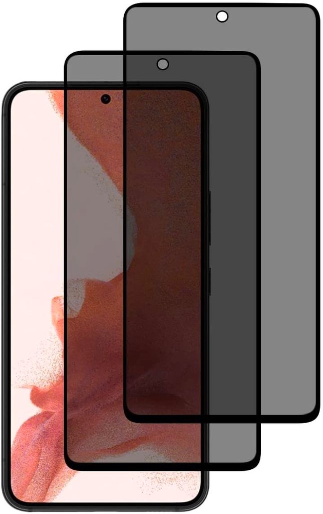Three screen protectors are layered on top of each other, with the front-most one partially obscuring a phone screen.