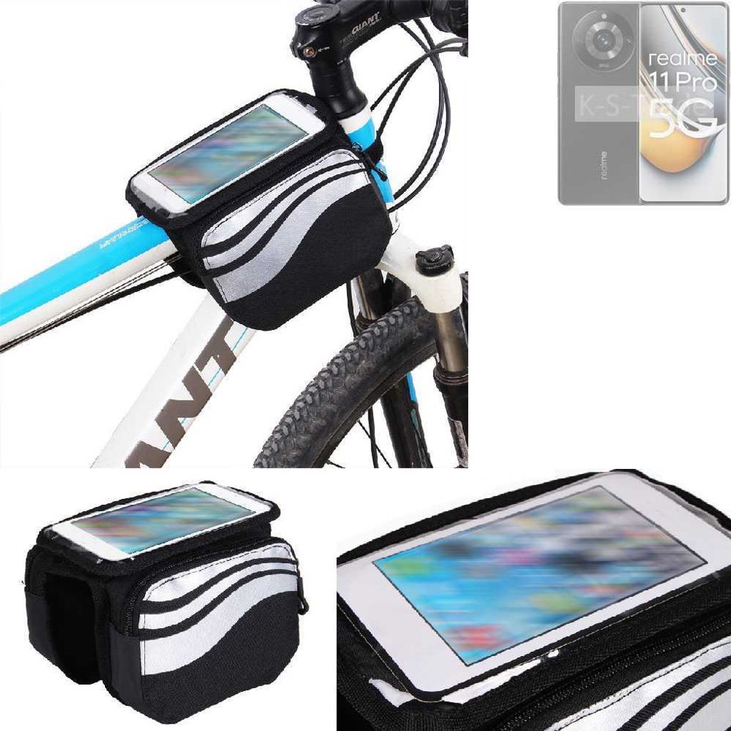 K-S-Trade Rahmentasche Fahrrad-Halterung kompatibel mit Realme 11 Pro Rahmenhalterung Fahrrad Handyhalterung Fahrradtasche Handy Smartphone Halterung