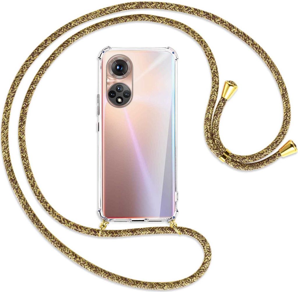 Handykette Backcover-Schutzhülle mit Band (Metall goldfarben) für Honor 50 (NTH-AN00) - braun+beige