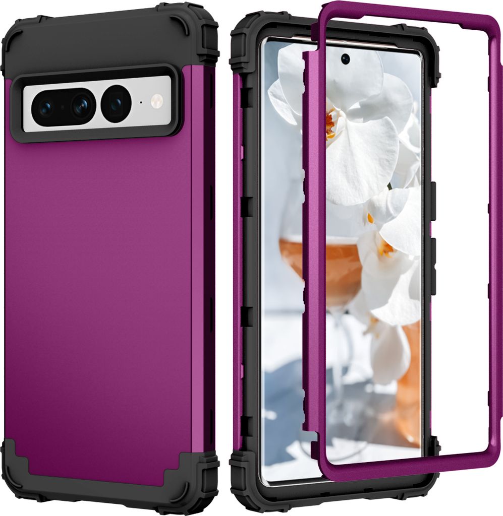 Handyhülle für Google Pixel 7 Pro Hybrid 3 in 1 PC TPU Stossfest Robust Hülle Lila