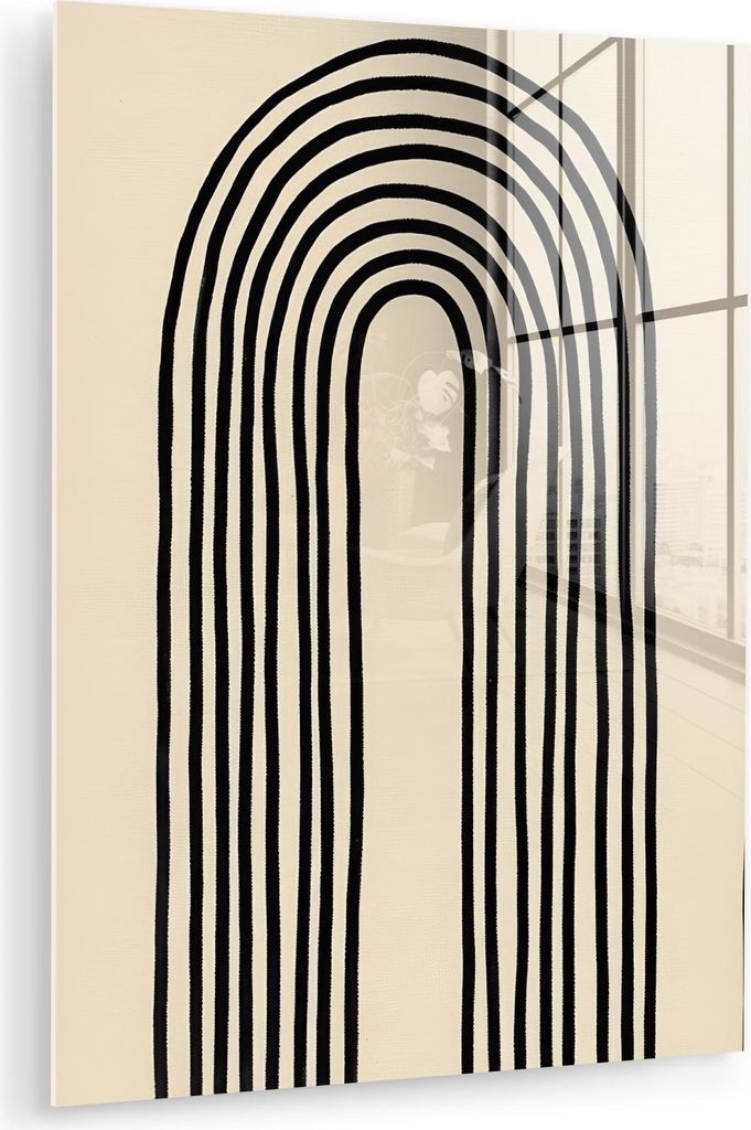 MuchoWow Glasbilder - Bilder auf Wandbild - Foto auf Glas Bogenformen - Schwarz - Schlank 60x80 cm Wanddekoration aus Glas - Acrylglasbild - Acrylb...