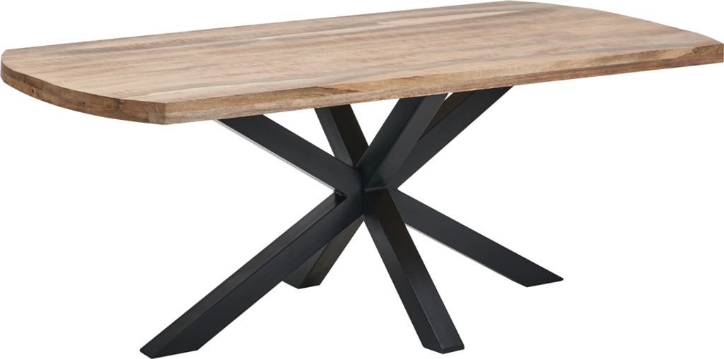 Massivholztisch ALMADA-119 mit Tischplatte aus Mango Wood massiv, Industrial Look, Untergestell Metall schwarz, B/H/T: ca. 200/77/100 cm