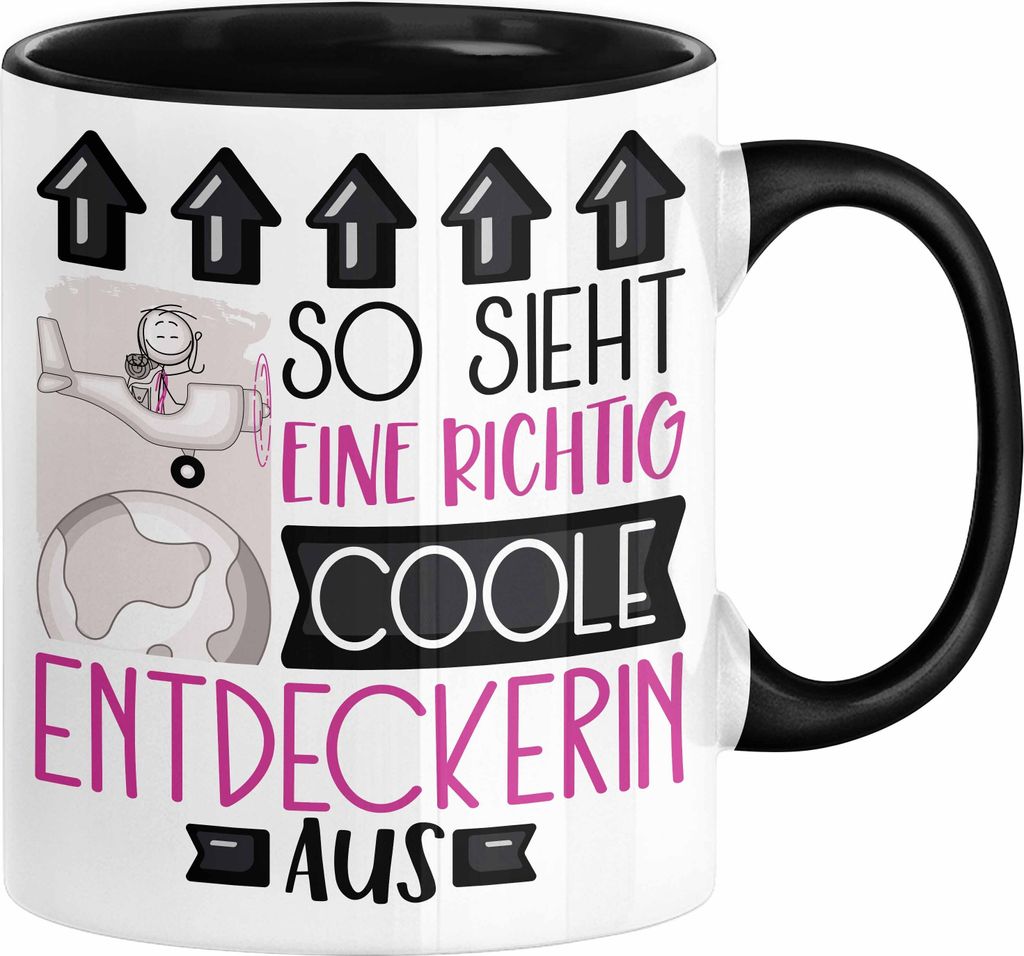 Entdeckerin Geschenk Tasse Geschenkidee für Entdeckerin Geburtstag Weihnachten Spruch So Sieht Eine Richtig Coole Entdeckerin Aus Kaffee-Becher (S...