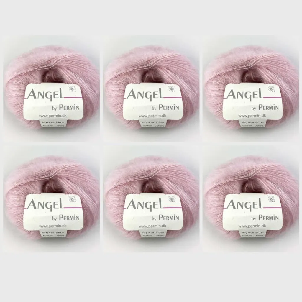 Angel by Permin Lot de 6 Pelotes Kid Mohair et Soie Rose Délicat