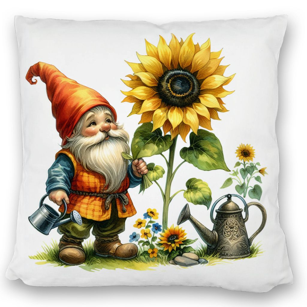 Gartenzwerg mit Gießkanne Kissen satiniert