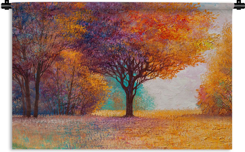 MuchoWow Wandteppich Wandbehang Ölgemälde - Baum - Farben 120x80 cm Tapisserie Dekoration Wandtuch - Wanddekorationen - Wandtücher