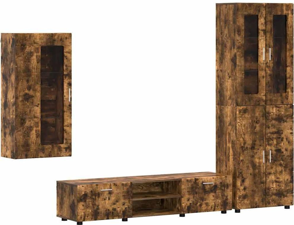 vidaXL TV-Schrankset mit Regal FLORIN Geräucherte Eiche Holzwerkstoff