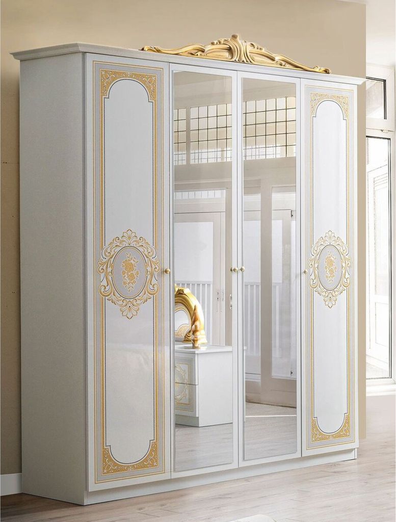 Casa Padrino Luxus Barock Schlafzimmer Schrank Weiß / Grau / Gold 177 cm - Barock Schlafzimmer Möbel