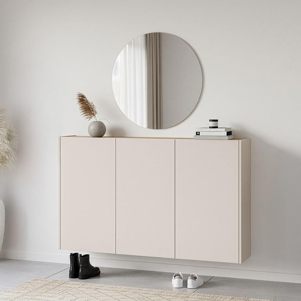 Garderobenset 2-teilig in kaschmir mit Eiche mit Spiegel & Schuhschrank, Modern, LAPUA-01