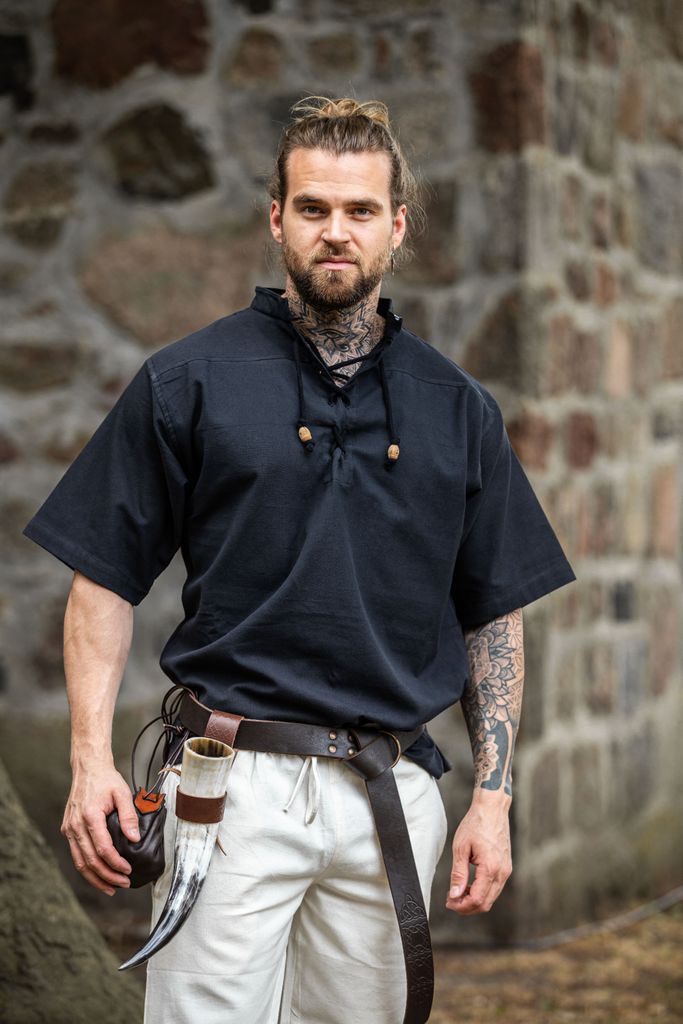 Mittelalter-Kurzarmhemd Schwarz "Eric" XXL