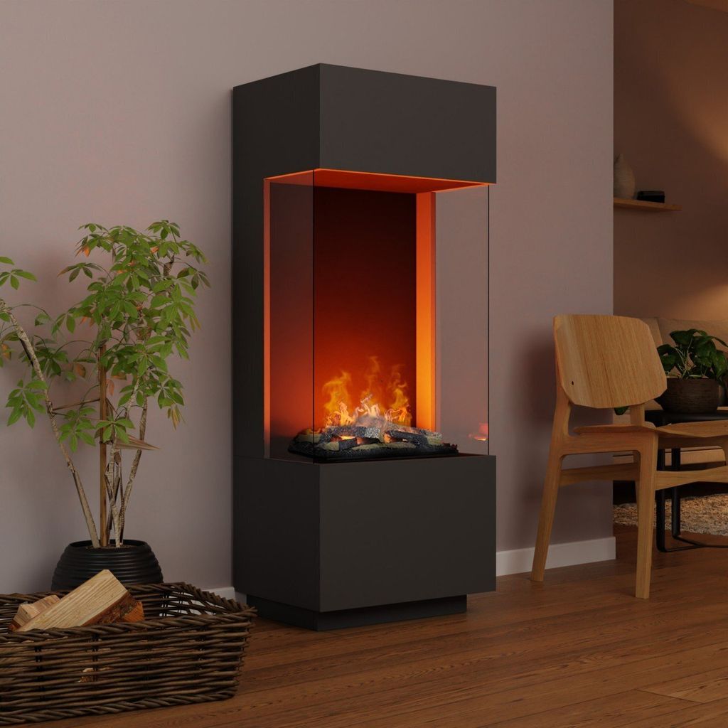 GLOW FIRE Elektrokamin 'OGF 1'| Wasserdampf Kamin mit OMC 400 mit Holzdeko in Grau als Raumteiler | HxBxT: 55x136x40 cm