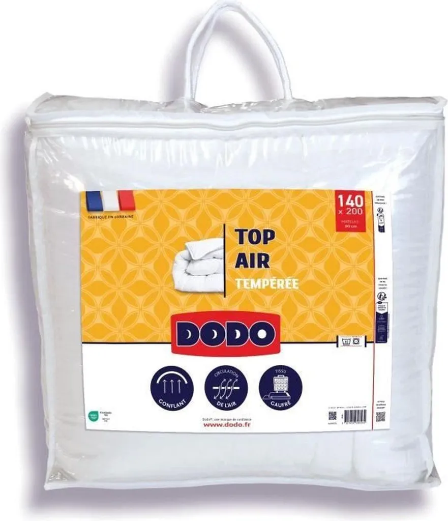 Couette DODO TOP AIR 140x200 cm 300g/m² Blanc pour Saisons Tempérées