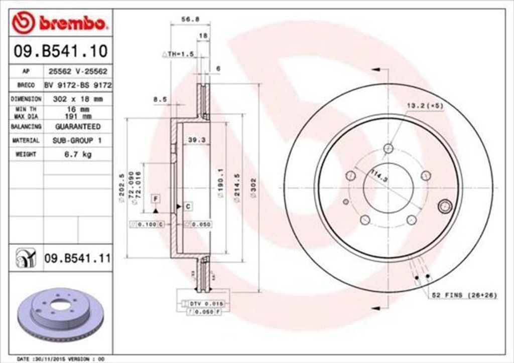 Bremsscheibe BREMBO 09.B541.11