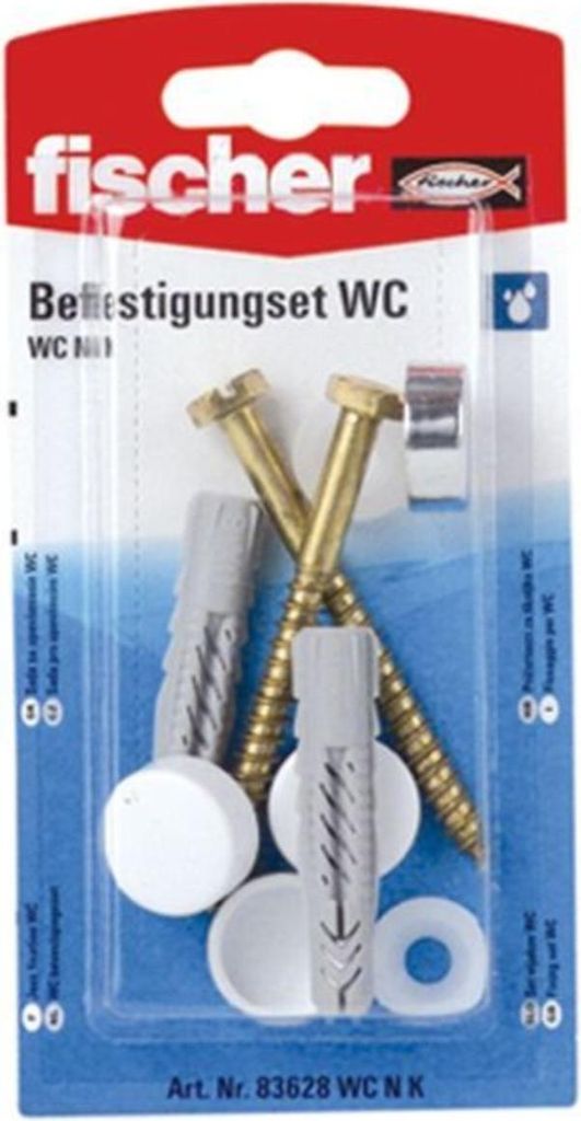 fischer Befestigungs - Set WC N - Set zur sicheren Befestigung von Keramik Stand-WCs und -Bidets, mit Abdeckkappen - 8 Teile - Art.-Nr. 83628