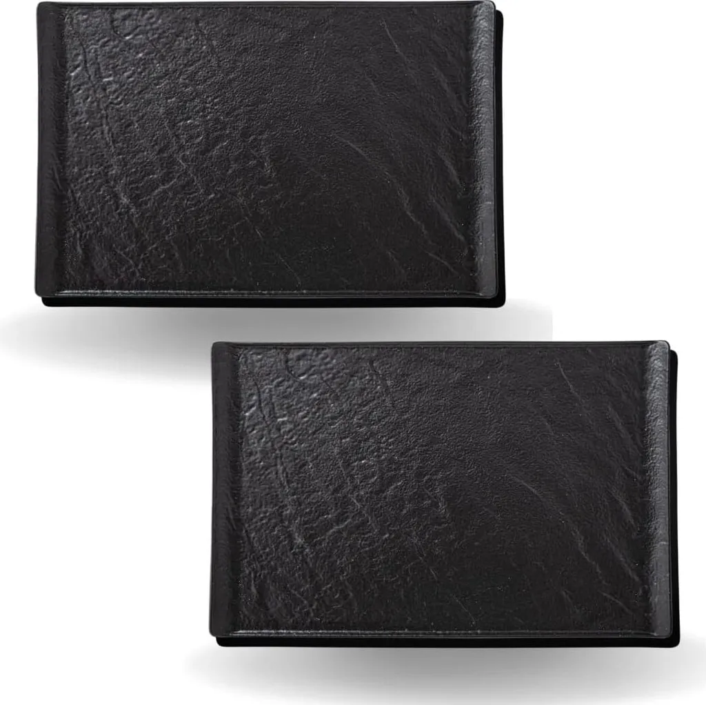 Plat de présentation rectangulaire noir aspect pierre lot de 2 Wilmax 29 cm