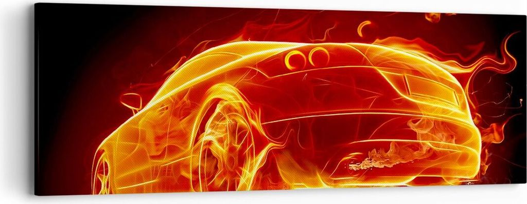 Bild auf Leinwand - Leinwandbild - Auto Feuer Illustration - 90x30cm - Wand Bild - Wanddeko - Leinwanddruck - Bilder - Kunstdruck - Wanddekoration ...