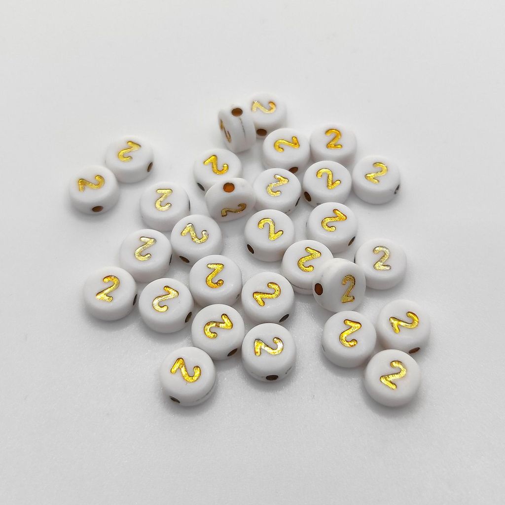 Perles pour lettres, 30 pièces, 4x7 mm, or avec blanc, Image du produit 
