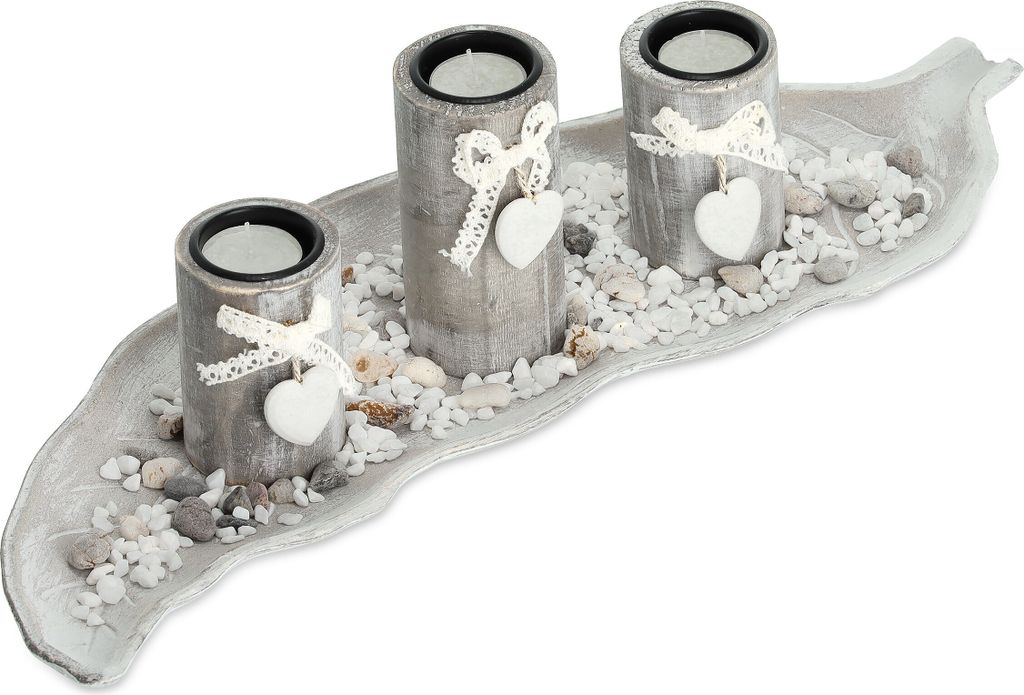 Relaxdays Set de bougeoirs avec plateau et pierres, 50,5 Image du produit 