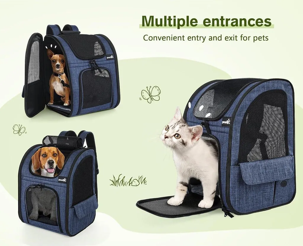 Sac à dos pour chat extensible bleu pliable supportant jusqu'à 8kg - 7