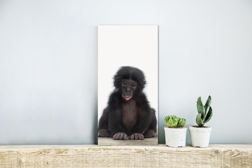 MuchoWow Wanddekoration Metall Metallbild Wandkunst 20x40 cm Kind - Affe - Schimpanse - Babytiere - Jungen - Mädchen MuchoWow Aluminium Gemälde -...