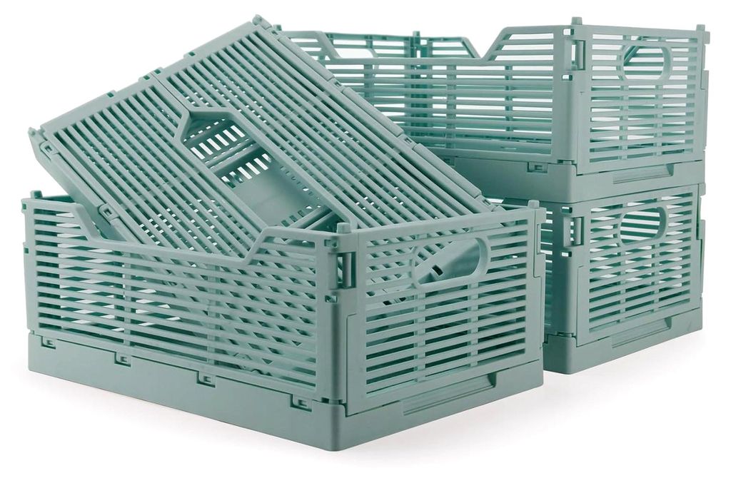 4er Set Klappboxen aus Kunststoff, stapelbare Faltkisten zur Aufbewahrung für Zuhause, Klassenzimmer, Büro, Küche und Schlafzimmer (30,5x20,5x12...