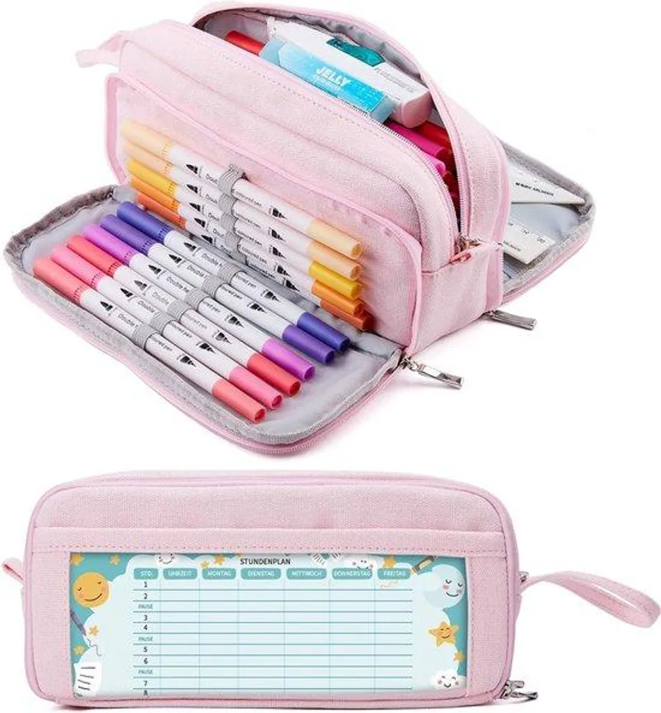 Grande trousse d'école triple compartiment en toile robuste pour bureau