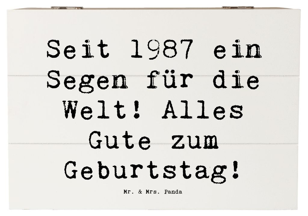 Mr. & Mrs. Panda Holztruhe Spruch 1987 Geburtstag 22 x 15 cm - Weiß - Geschenk, schatztruhe, Alter, Geburtsjahr, Schatzkiste, Segen für die Welt,...