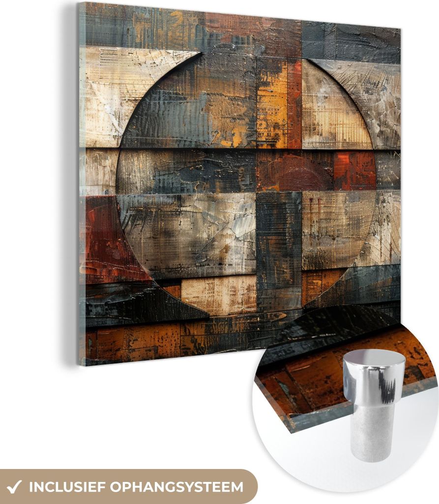 MuchoWow Glasbilder - Bilder auf Wandbild - Foto auf Glas Kunst - Braun - Abstrakt - Holzmotiv 40x40 cm Wanddekoration aus Glas - Acrylglasbild - A...