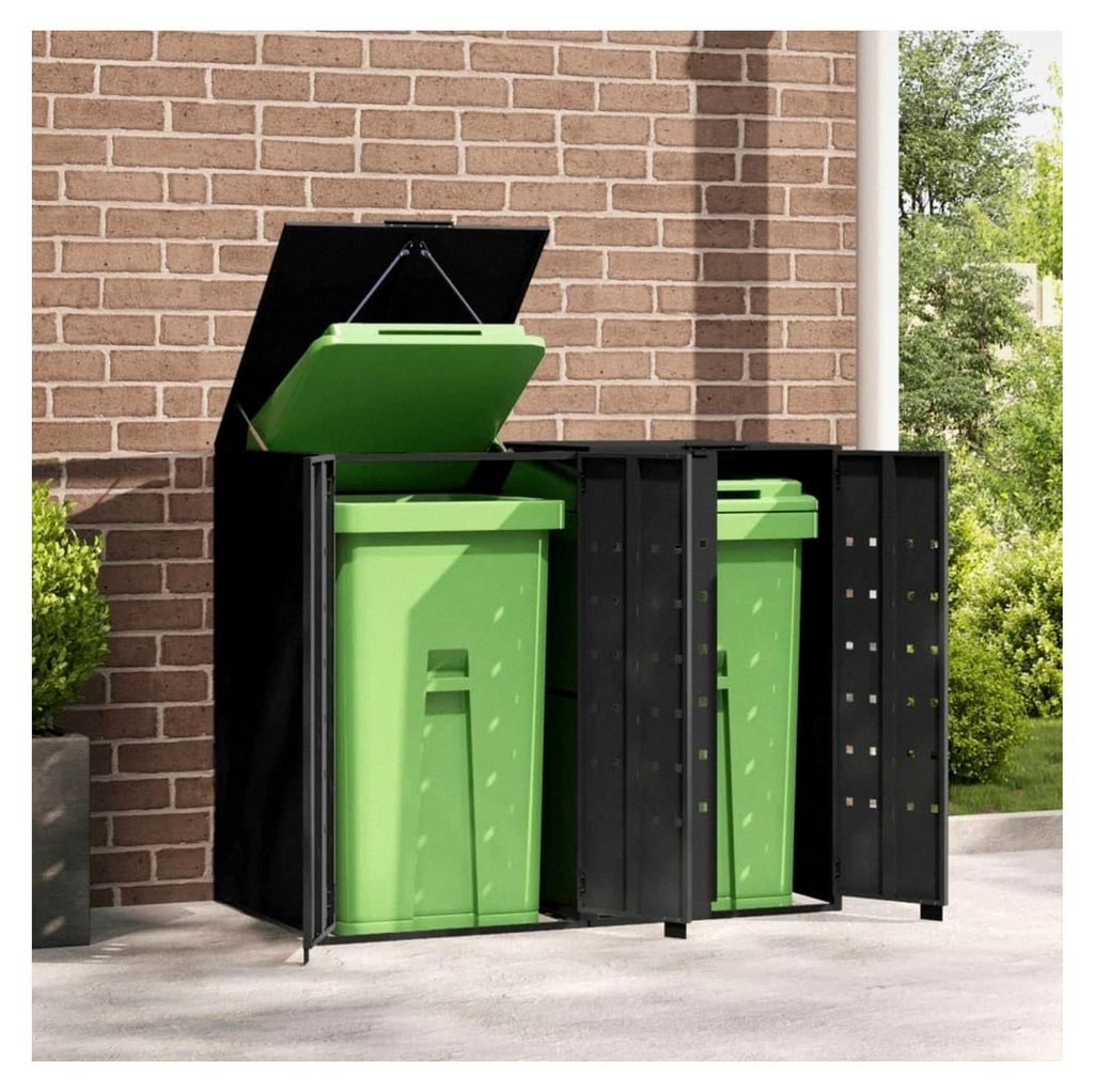Mülltonnenbox für 2 Tonnen 240L 120L Edelstahl Müllcontainer Mülltonnenschrank Metall Schwarz